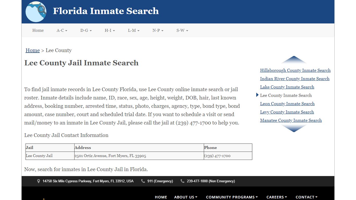 Lee County FL Jail Inmate Search